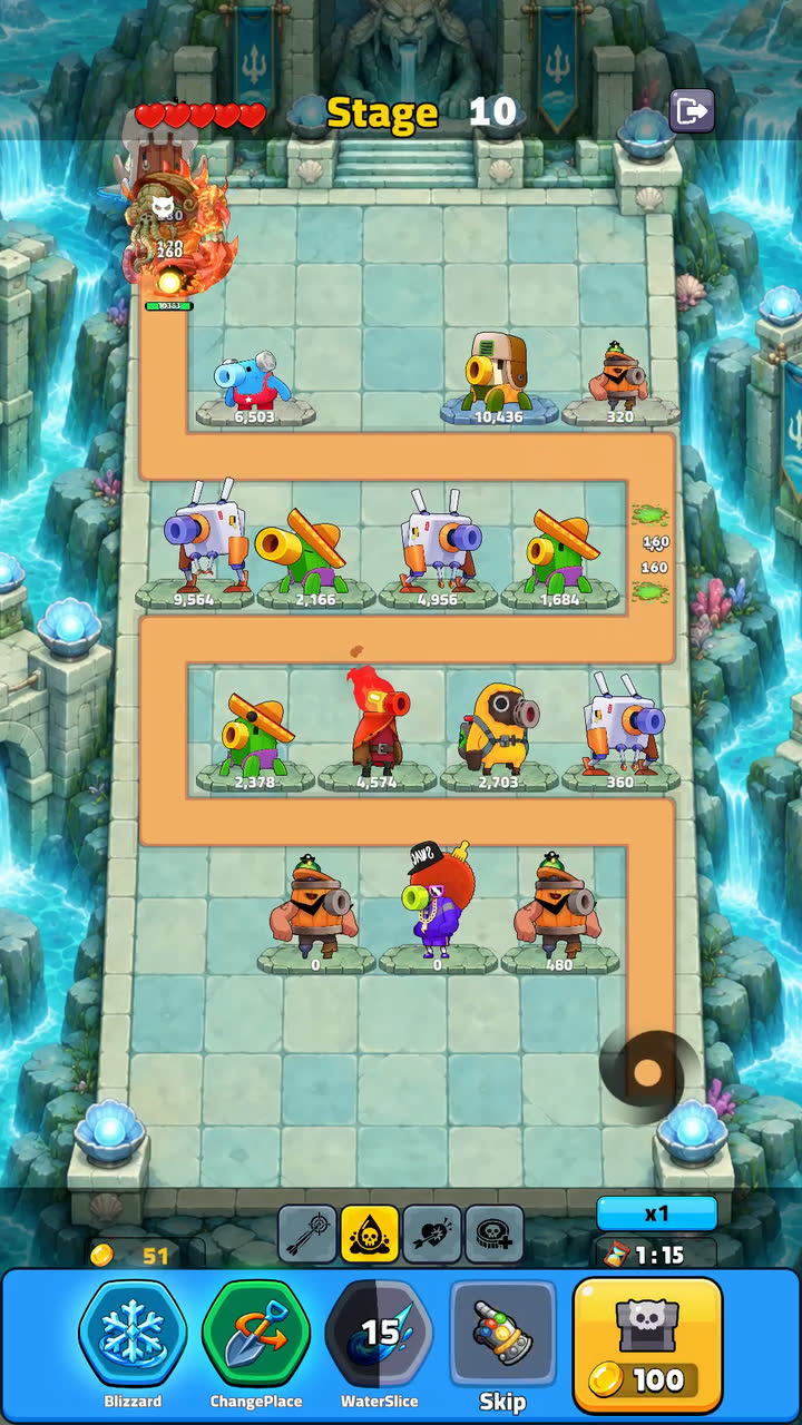 Real late-stage gameplay holding off strong enemies